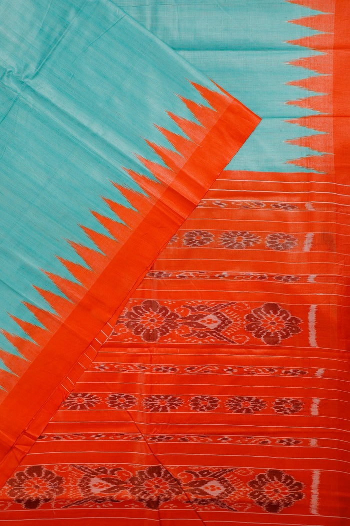 Sky Blue Handloom Tussar Silk Saree - detail 1