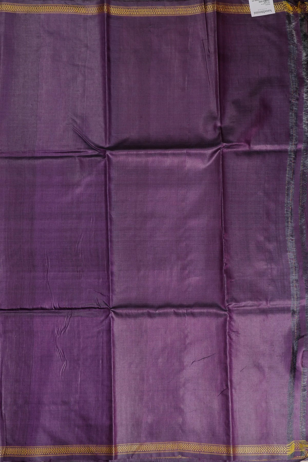 Beige Handloom Tussar Silk Saree with Purple Temple Border