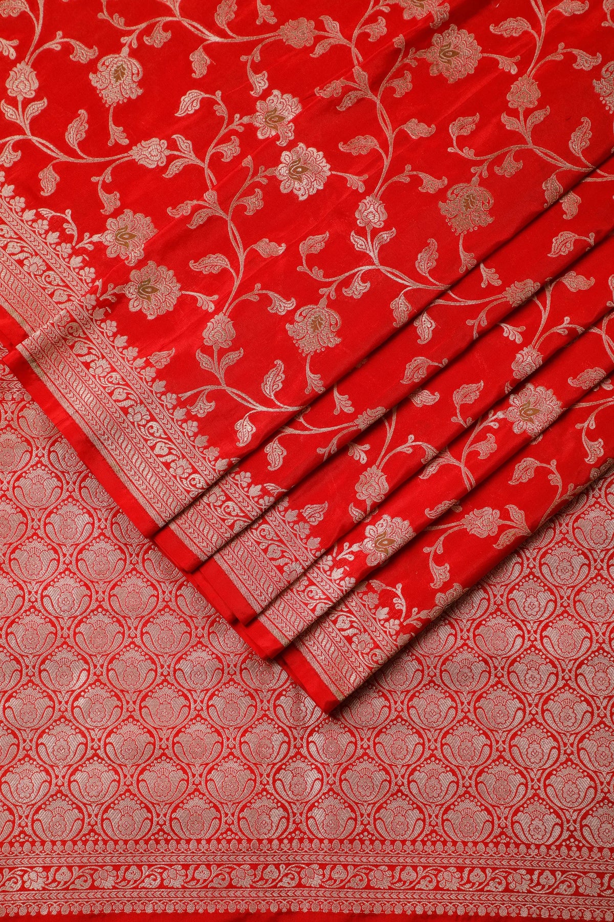 Reddish Orange Handloom Benarasi Katan Silk Saree