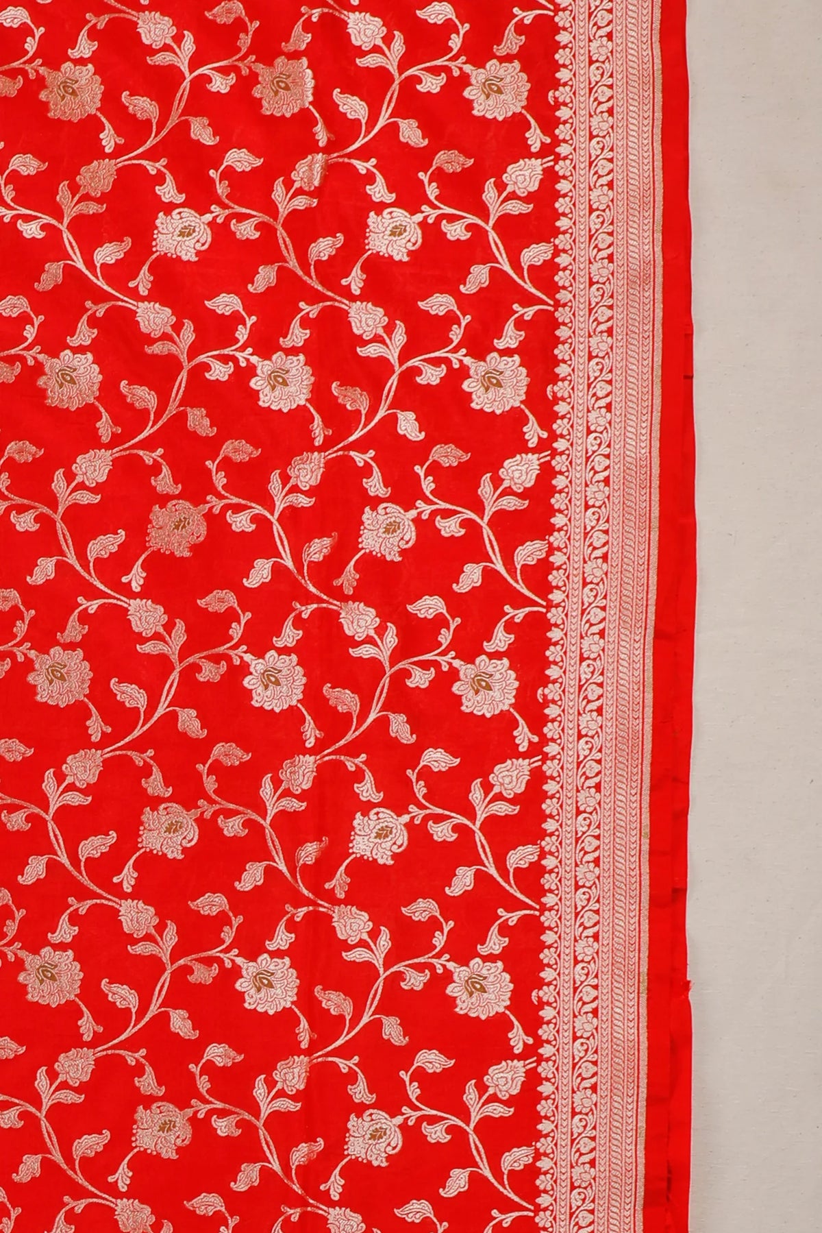 Reddish Orange Handloom Benarasi Katan Silk Saree