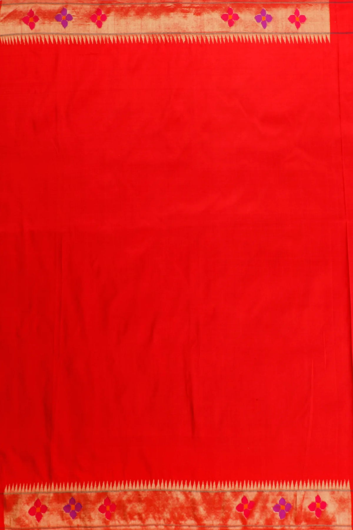 Red Pure Silk Handloom Tissue Paithani with All Over Design and Floral Border