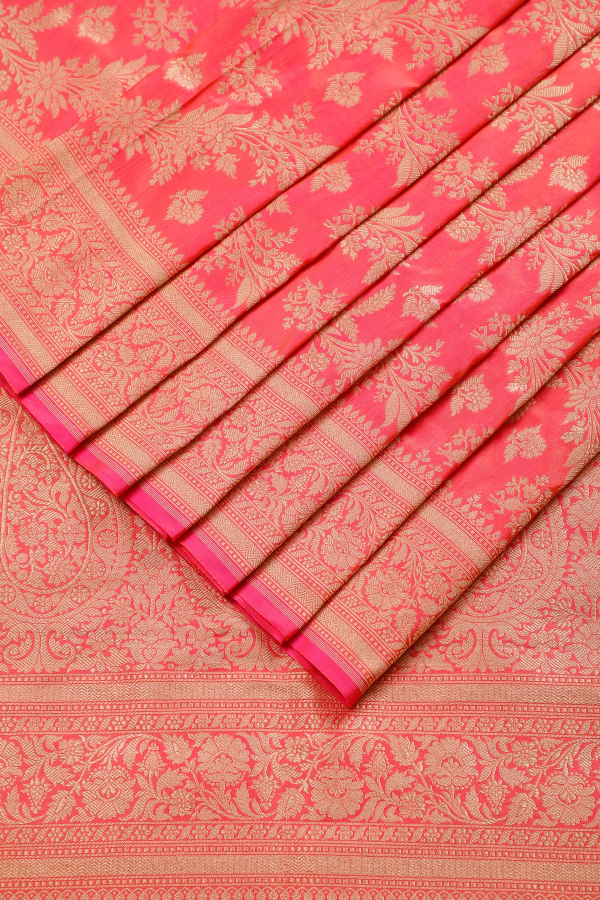 Peach Pink Handloom Benarasi Katan Silk Saree