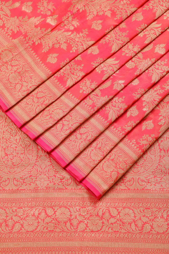 Peach Pink Handloom Benarasi Katan Silk Saree
