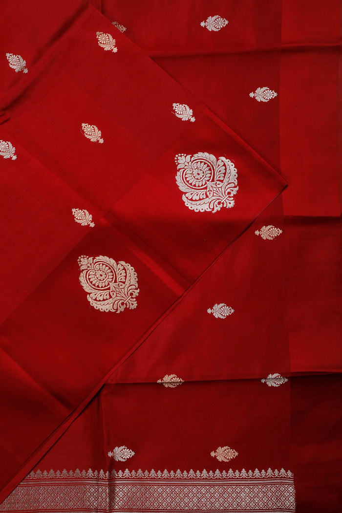 Brick Red Pure Silk Handloom Mashru Benarasi Saree - detail 1