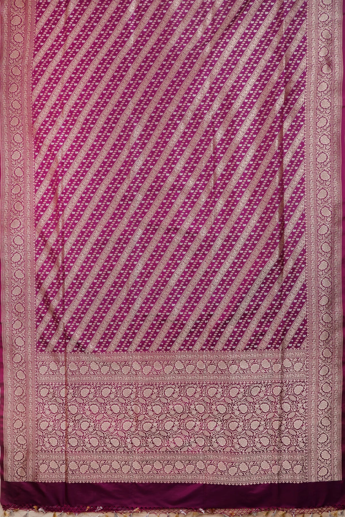 Purple Handloom Benarasi Pure Silk Saree with Lehriya Design