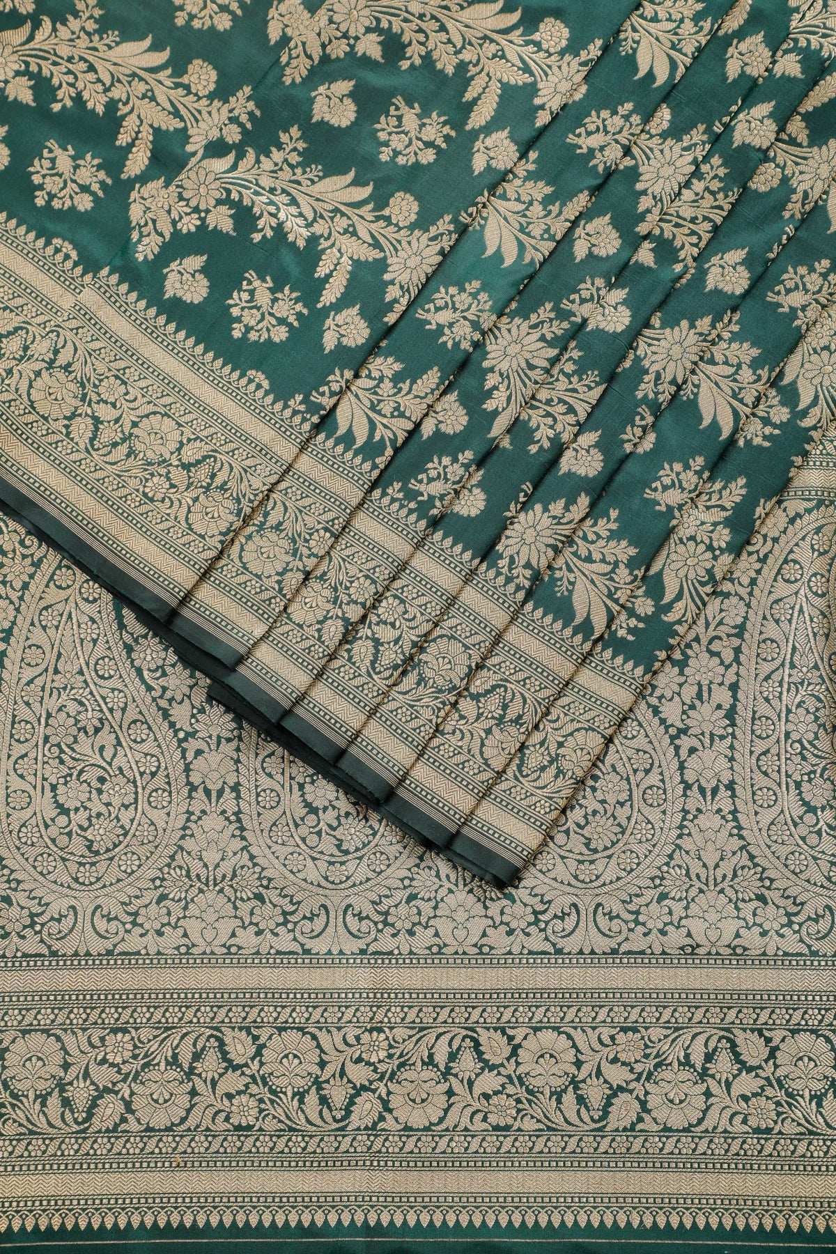 Bottle Green Handloom Benarasi Katan Silk Saree