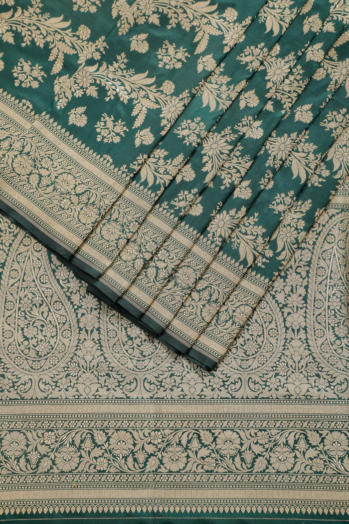 Bottle Green Handloom Benarasi Katan Silk Saree