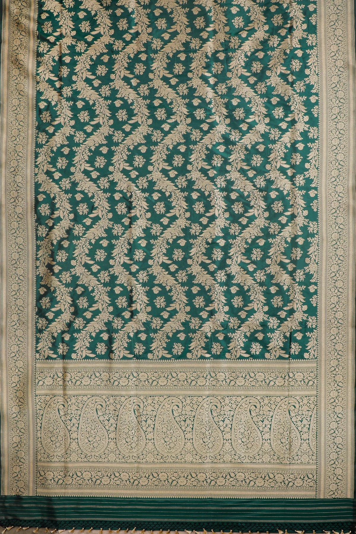 Bottle Green Handloom Benarasi Katan Silk Saree