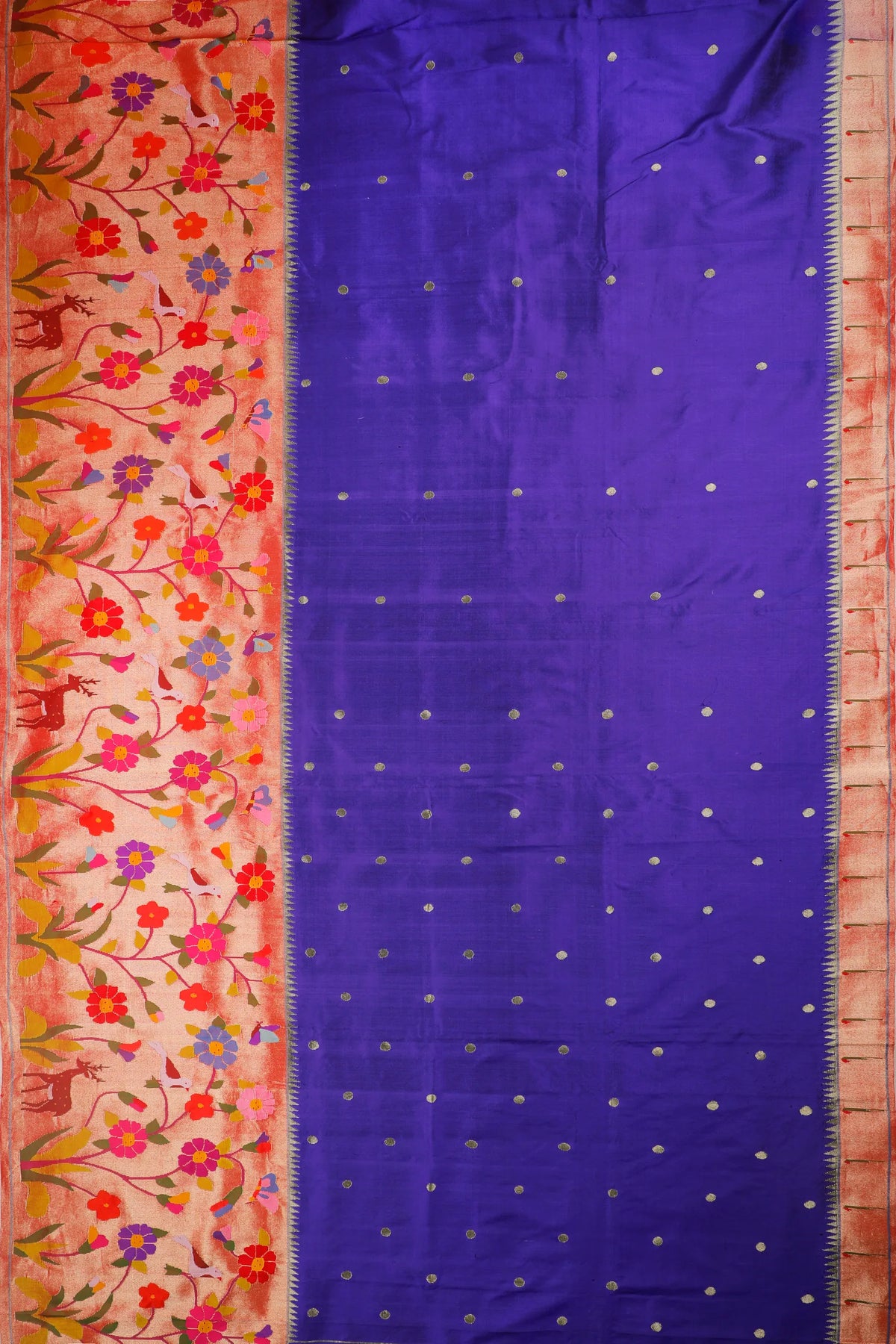 Navy Blue Pure Silk Handloom Paithani with Skirt Border