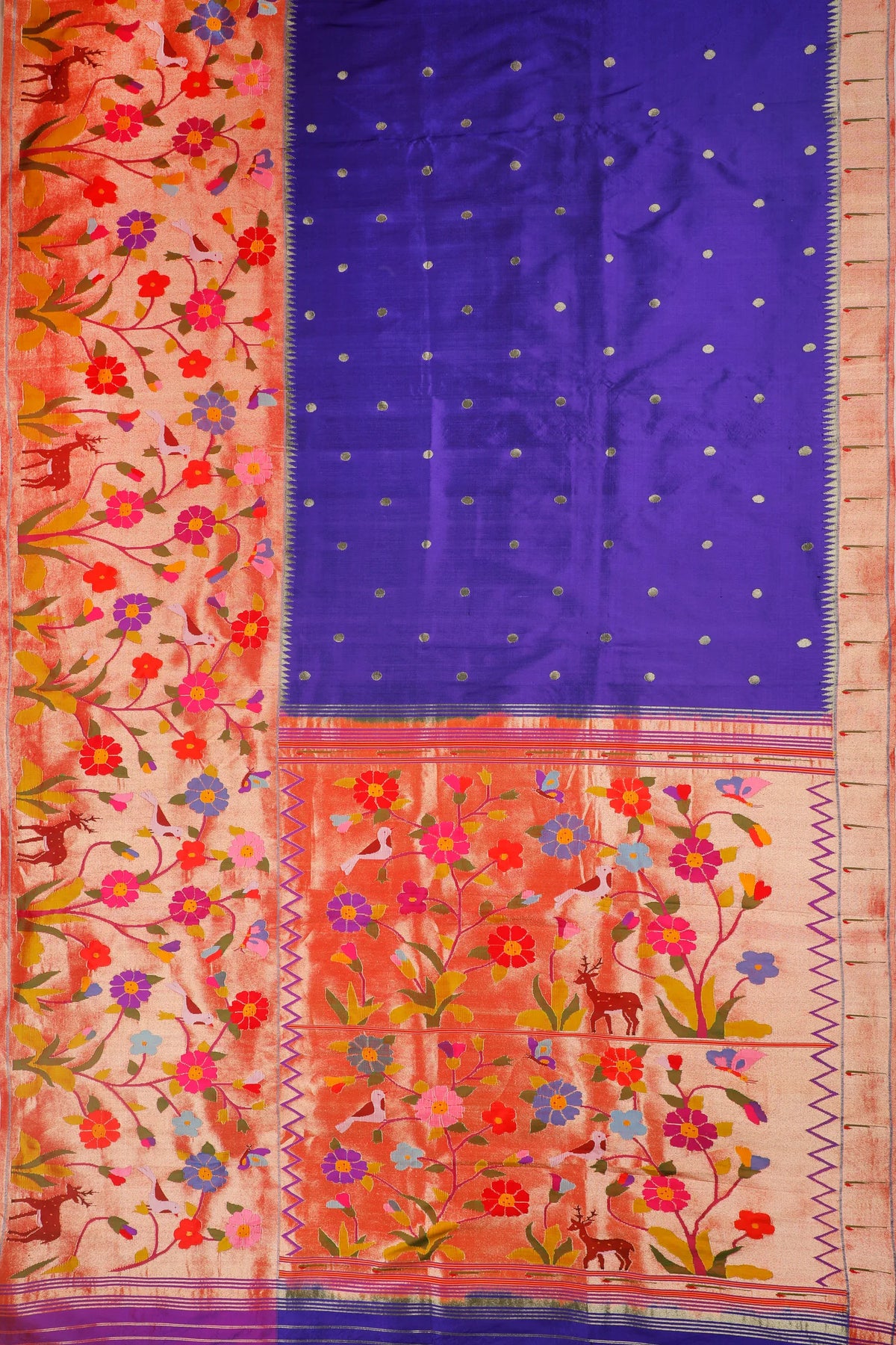 Navy Blue Pure Silk Handloom Paithani with Skirt Border