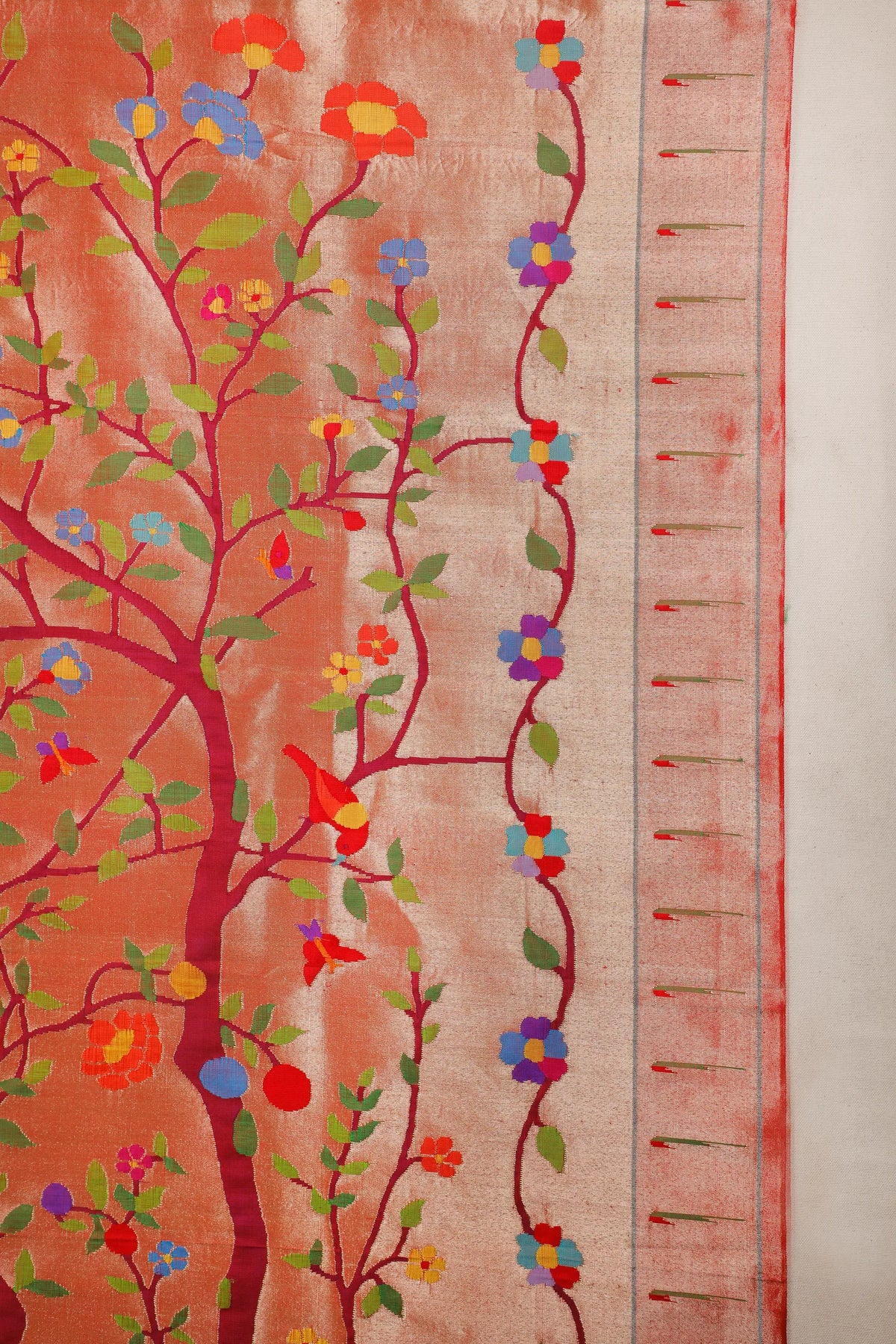 Shiny Red Pure Silk Handloom Tissue Paithani with All Over Design