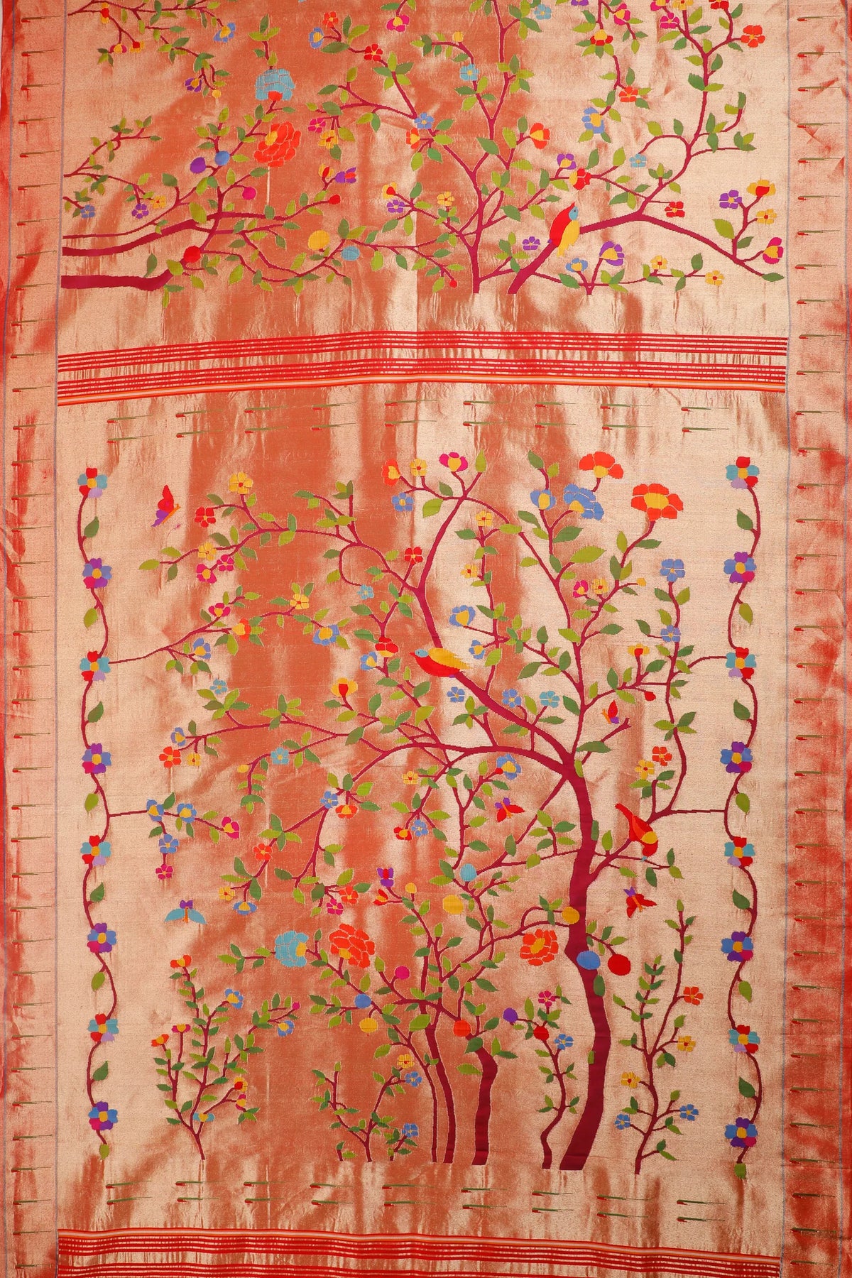 Shiny Red Pure Silk Handloom Tissue Paithani with All Over Design