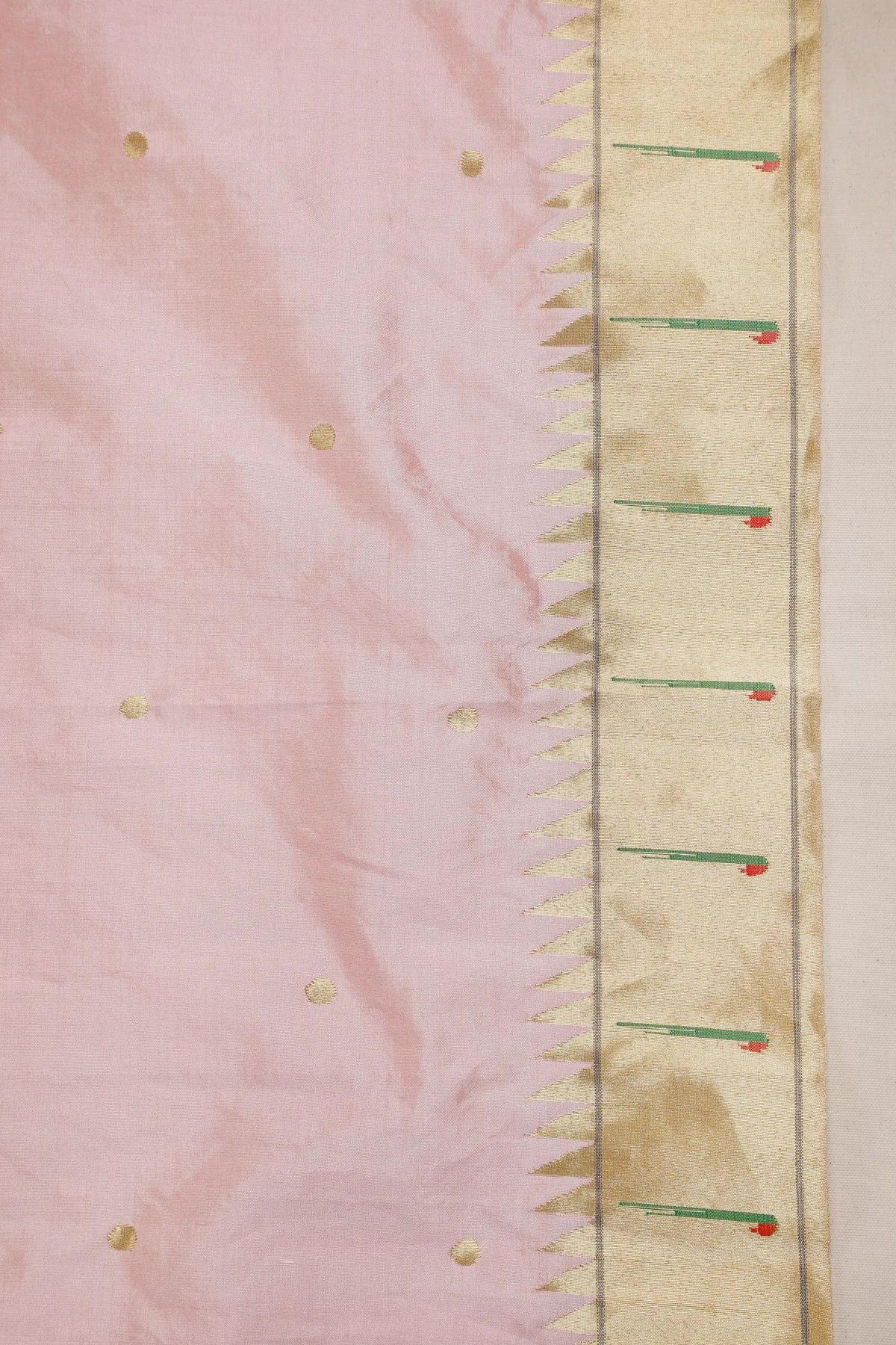 Baby Pink Pure Silk Handloom Paithani Tissue Saree with Asawali Pallu - Revival Design