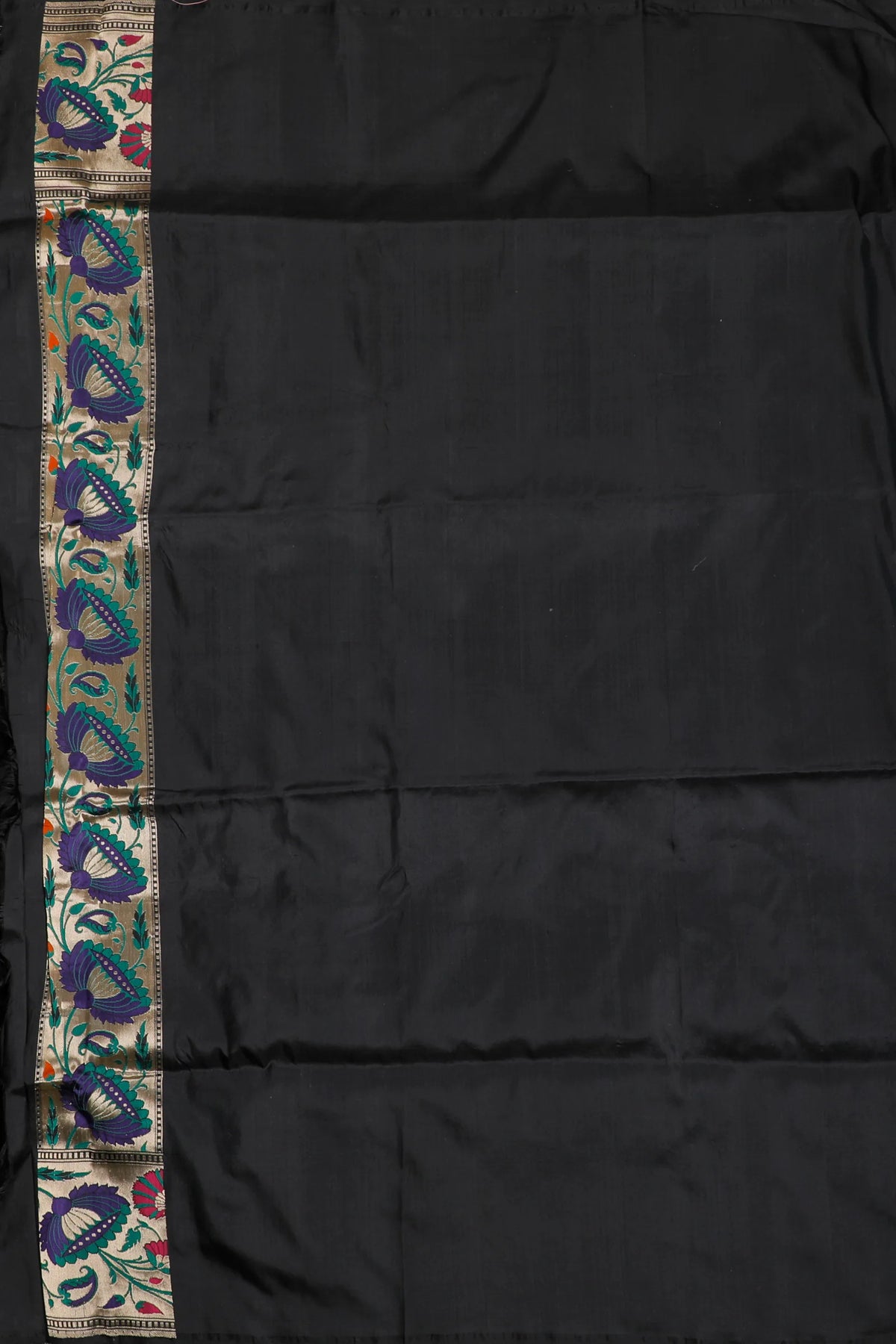 Black Handloom Benarasi Pure Silk Saree with Lotus Meenakari