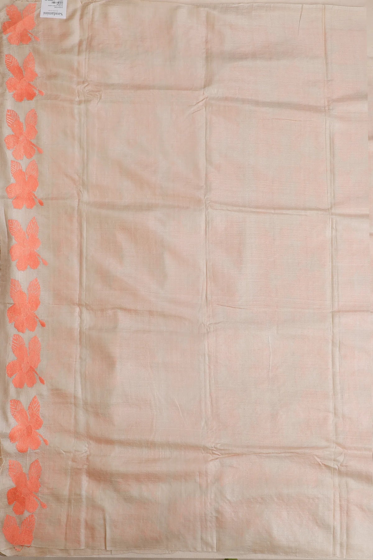 Beige Handloom Pure Silk Katha Work Saree with Red Hand Embroidery