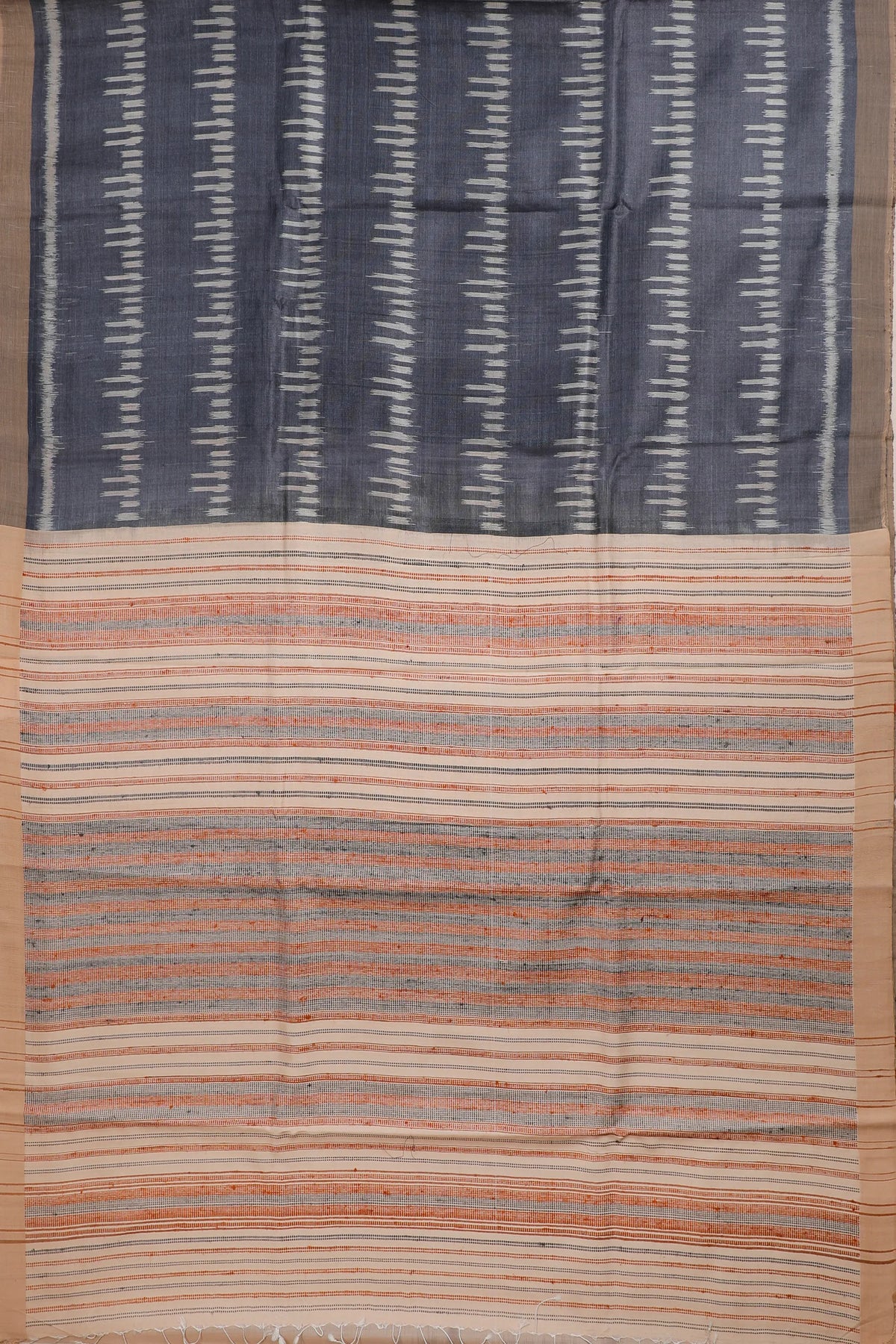 Grey Handloom Tussar Silk Saree with Beige Border