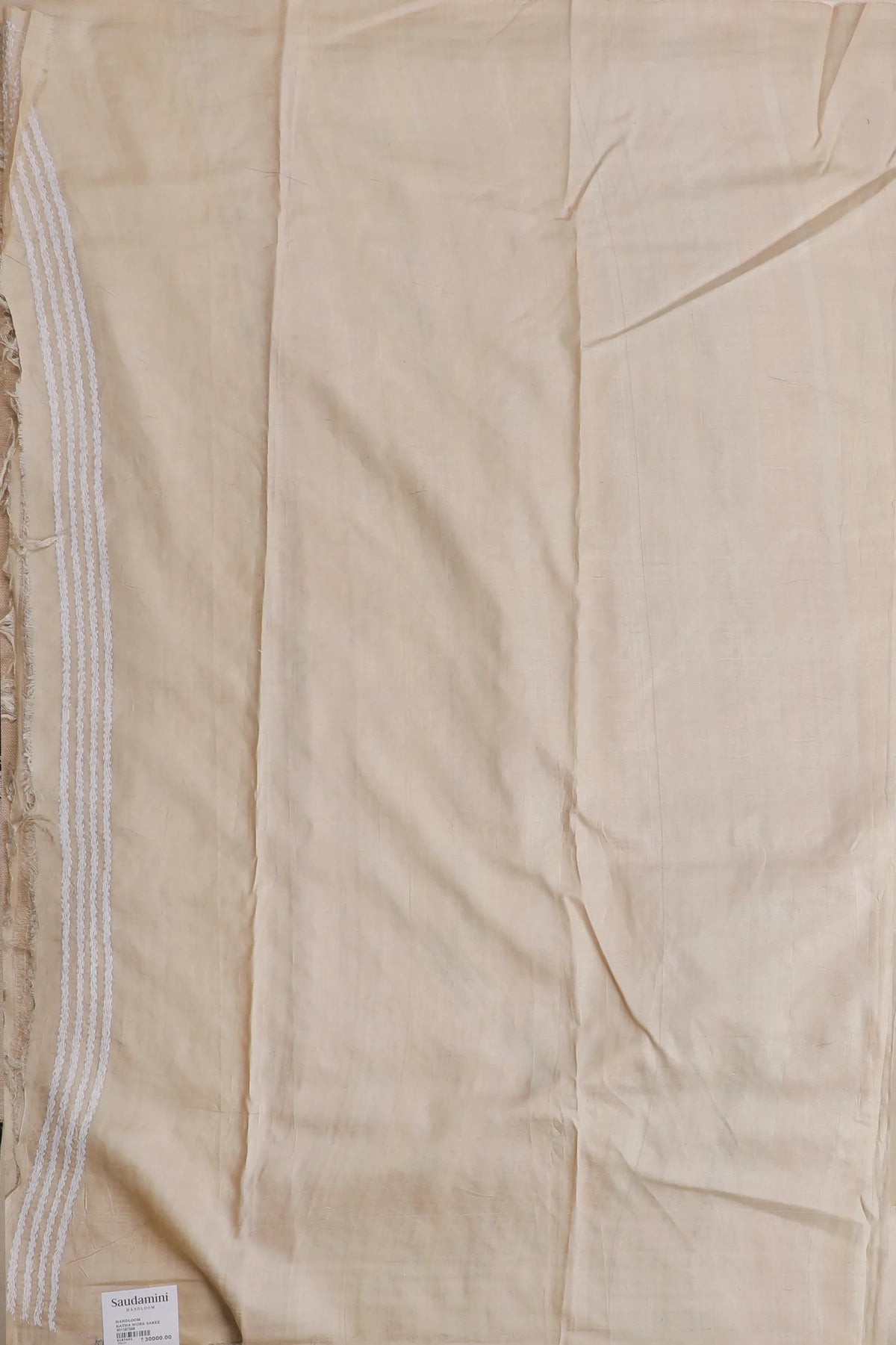 Off-White Handloom Pure Silk Katha Work Saree with Beige Hand Embroidery