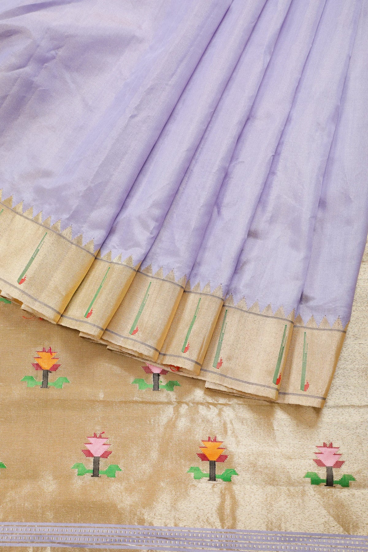 Lavender Pure Silk Handloom Paithani Tissue Saree with Asawali Pallu - Revival Design