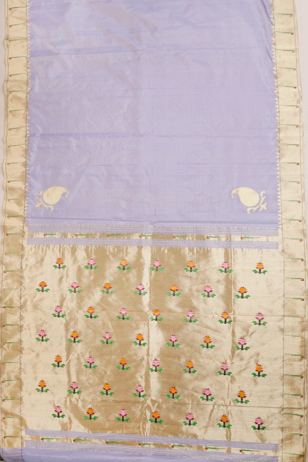 Lavender Pure Silk Handloom Paithani Tissue Saree with Asawali Pallu - Revival Design