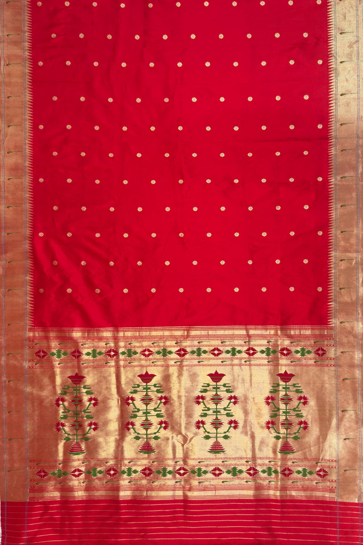 Red Handloom Paithani Muniya Asawali
