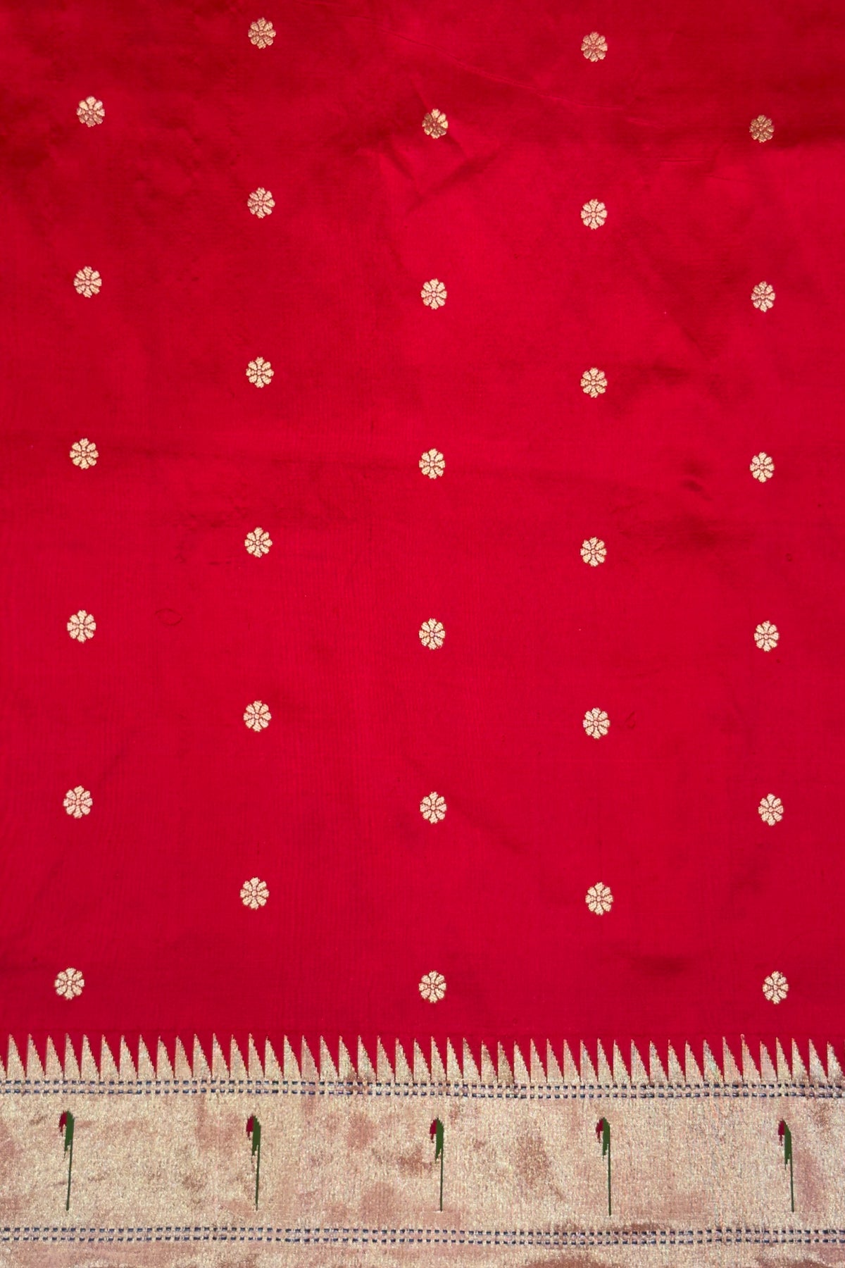 Red Handloom Paithani Muniya Asawali