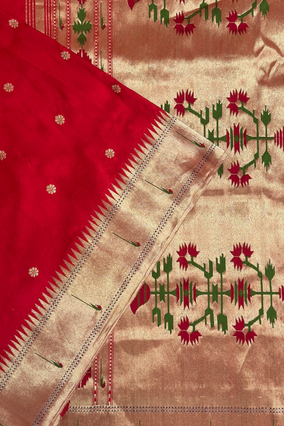 Red Handloom Paithani Muniya Asawali