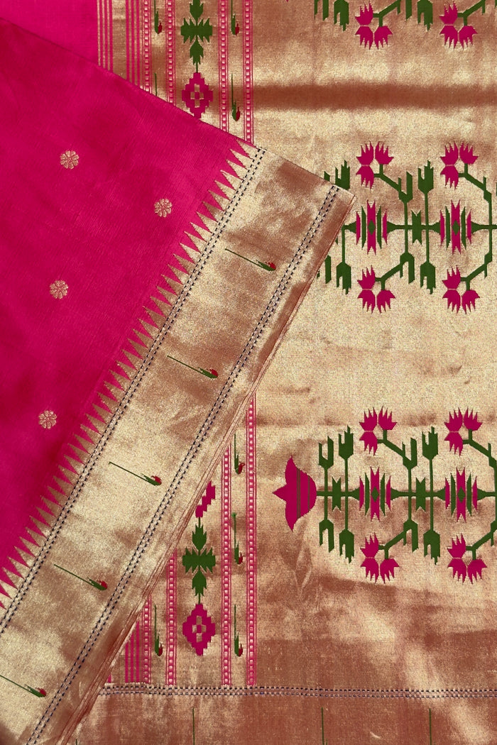 Peach Handloom Paithani Muniya Asawali