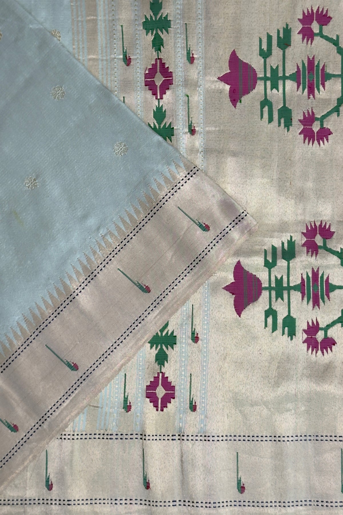Sea Green Handloom Paithani Muniya Asawali