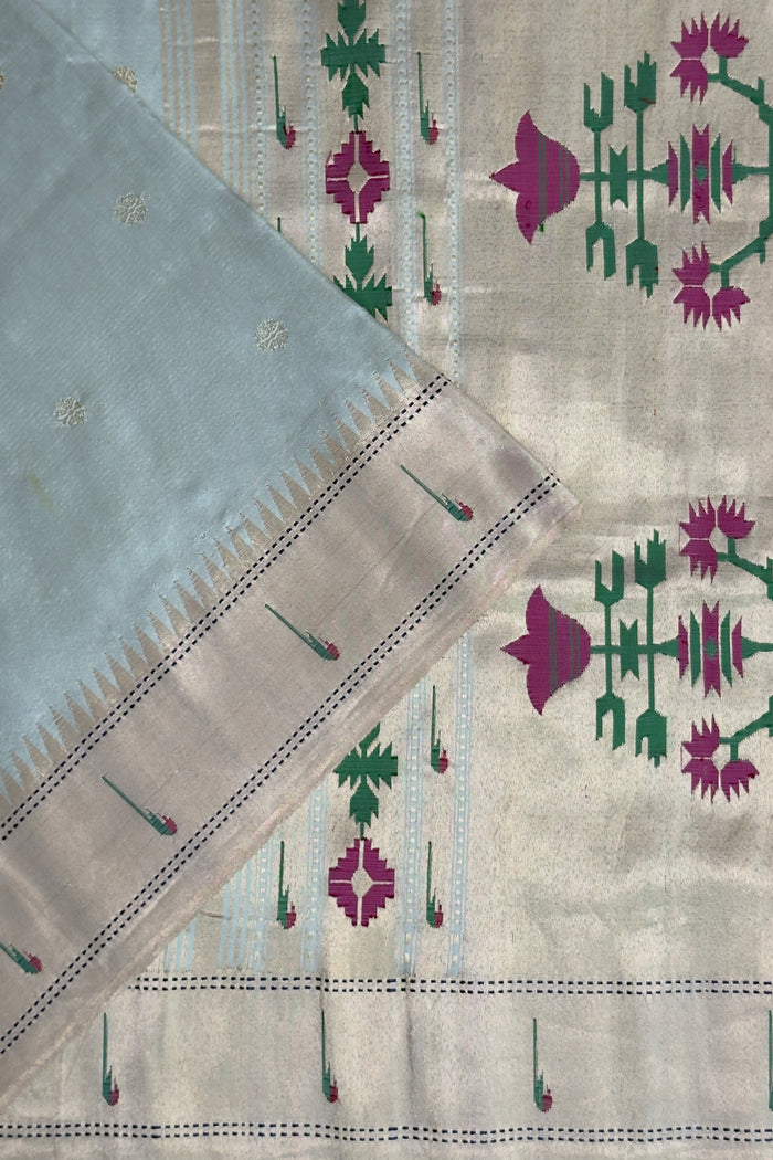 Sea Green Handloom Paithani Muniya Asawali
