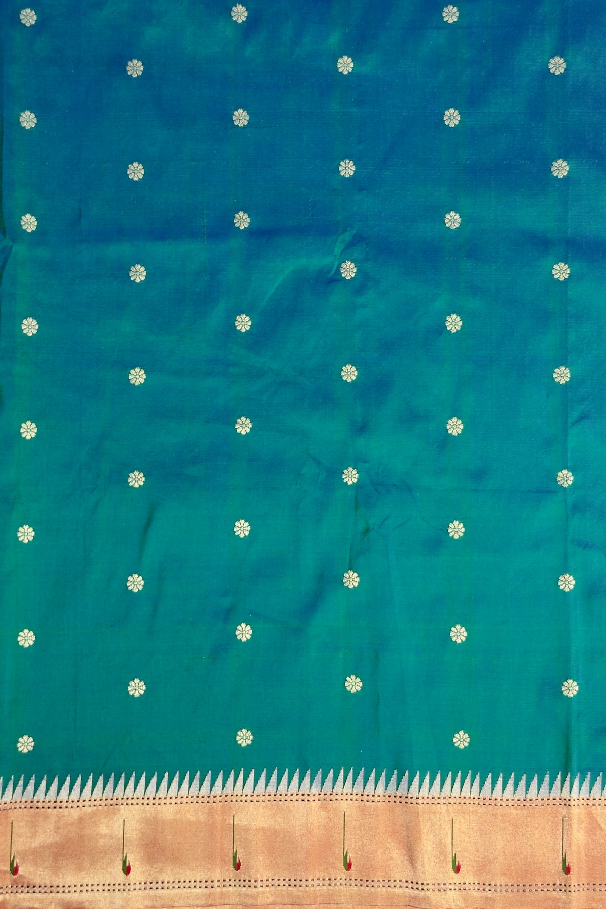 Peacock Blue Handloom Paithani Muniya Asawali