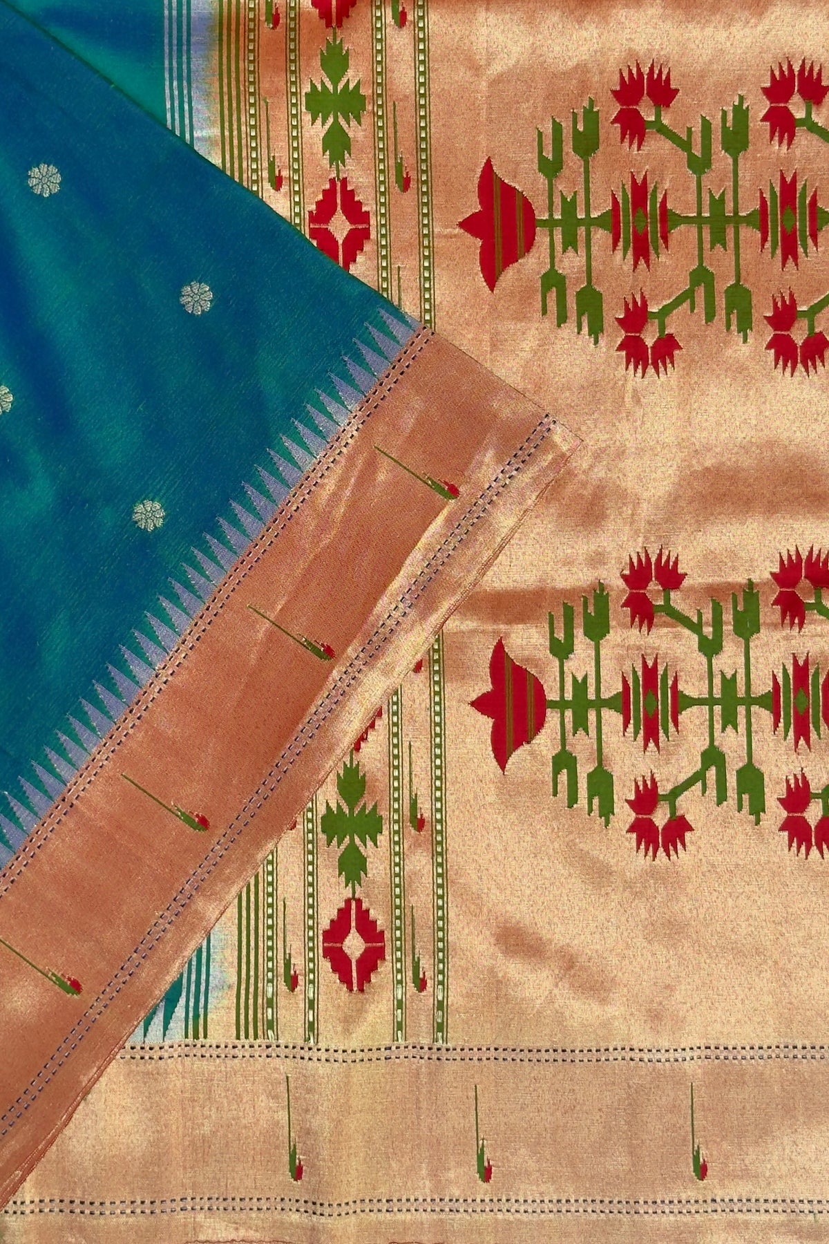 Peacock Blue Handloom Paithani Muniya Asawali