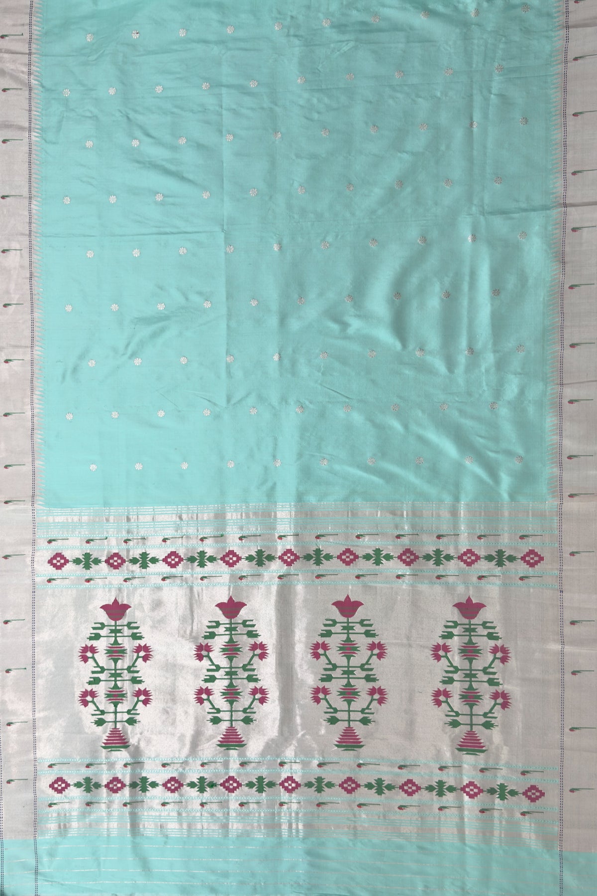 Mint Blue Handloom Paithani Muniya Asawali
