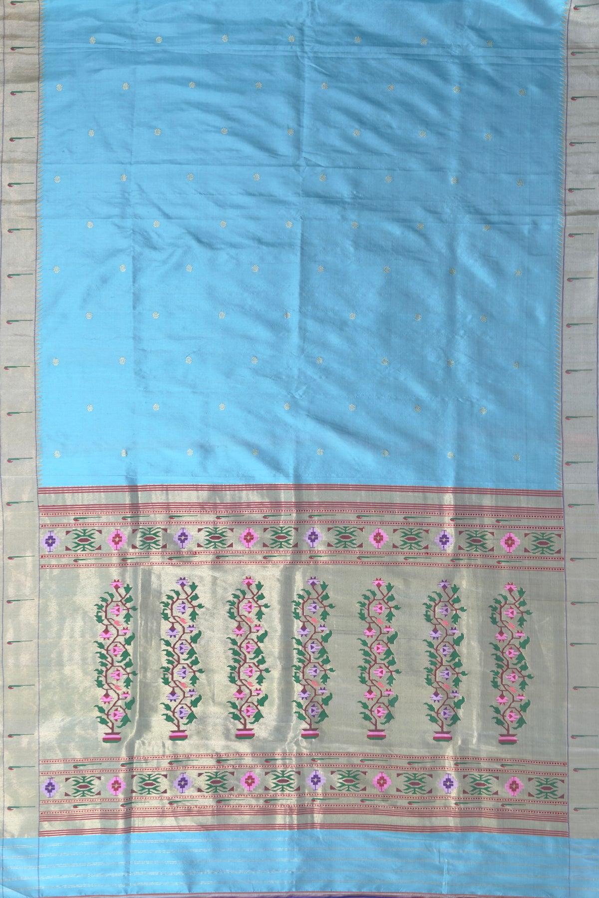 Sky Blue Handloom Paithani Muniya Asawali