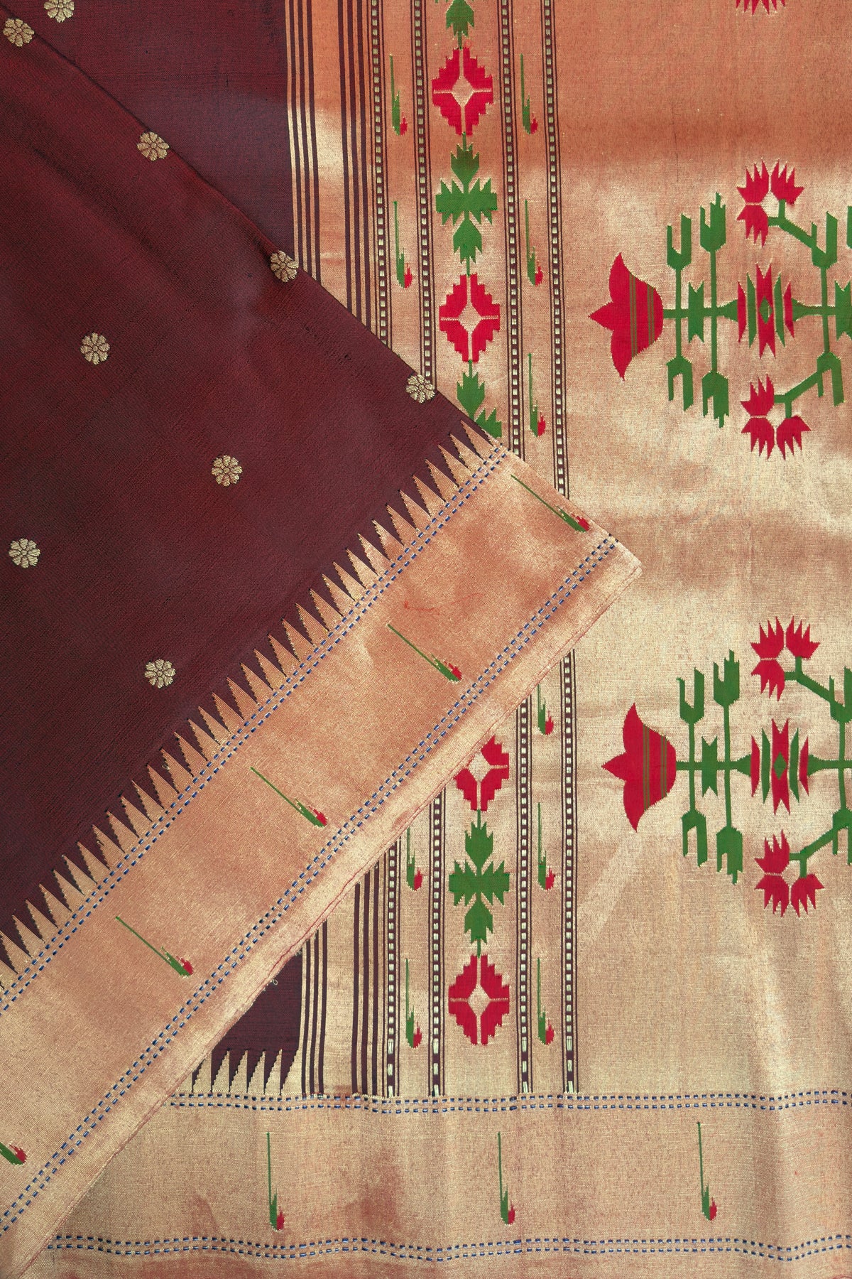 Maroon Handloom Paithani Muniya Asawali