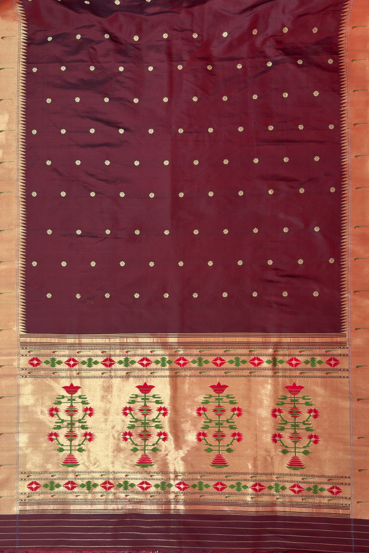 Maroon Handloom Paithani Muniya Asawali
