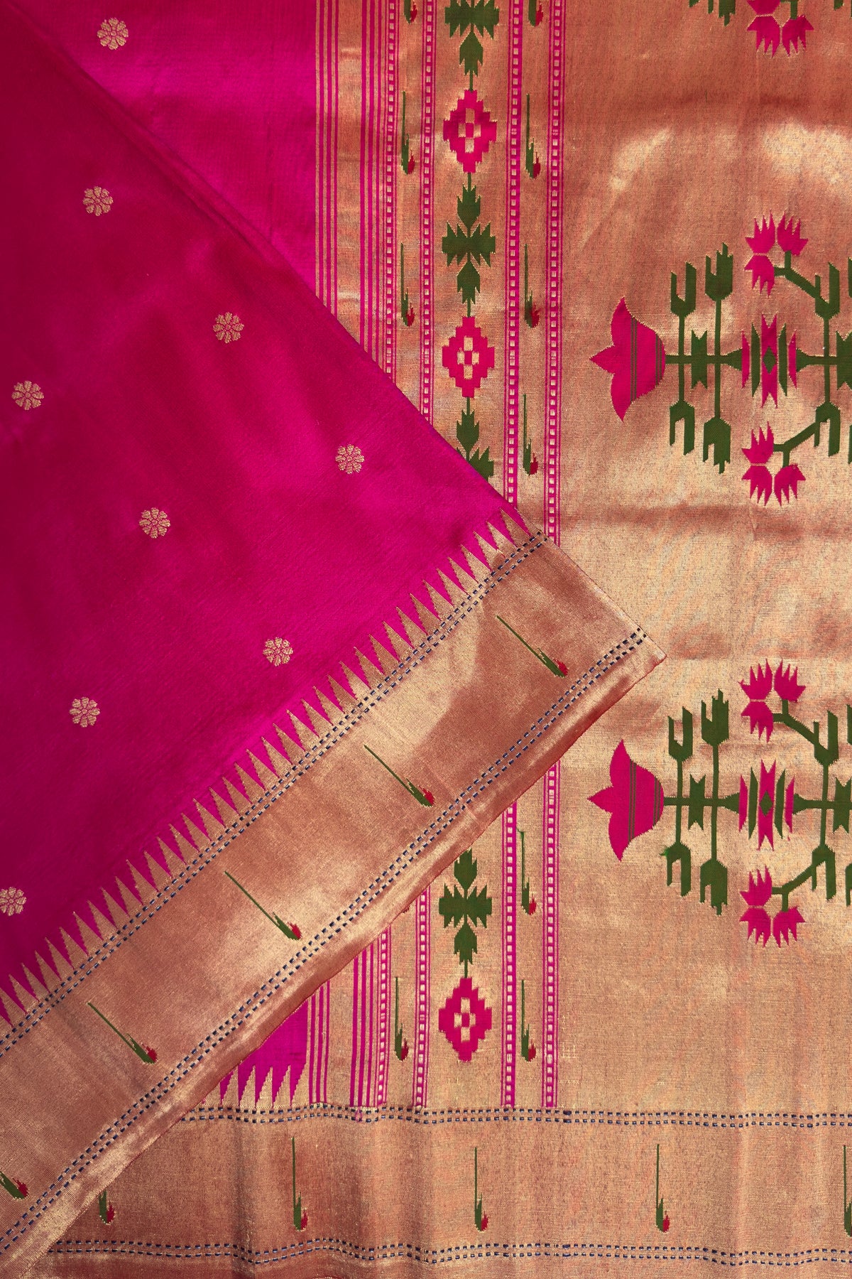Hot Pink Handloom Paithani Muniya Asawali