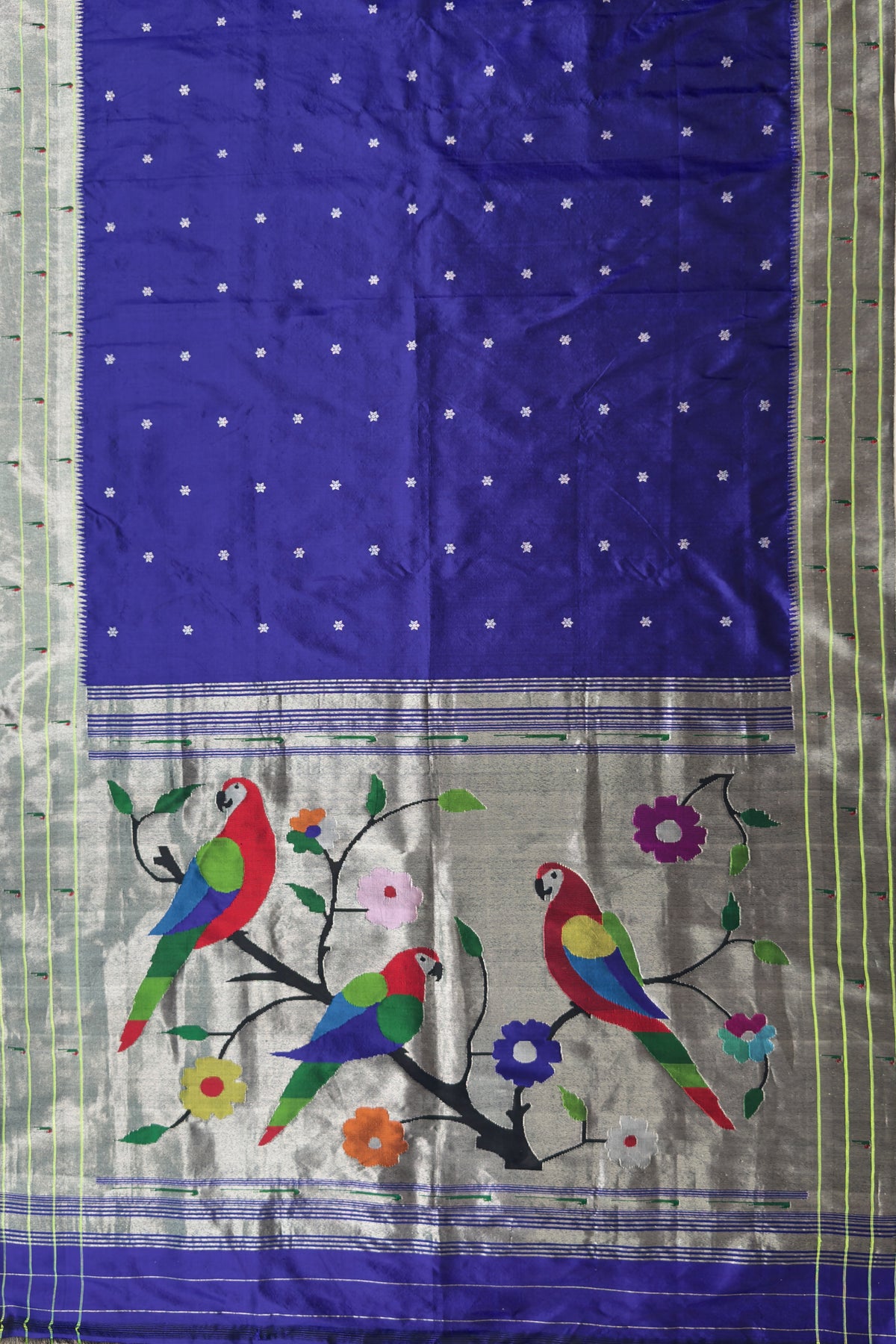 Navy Blue Handloom Triple Muniya Paithani