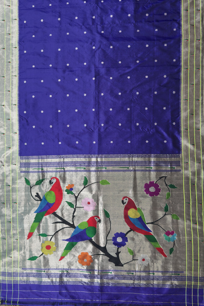 Navy Blue Handloom Triple Muniya Paithani