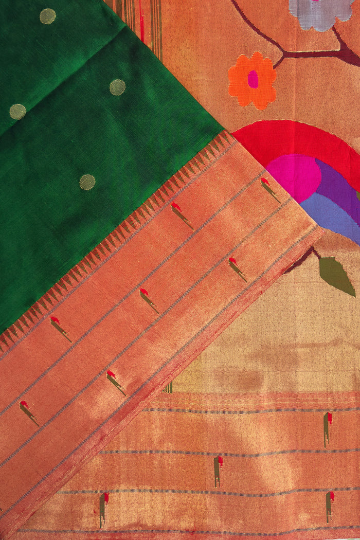 Green Triple Muniya Handloom Paithani