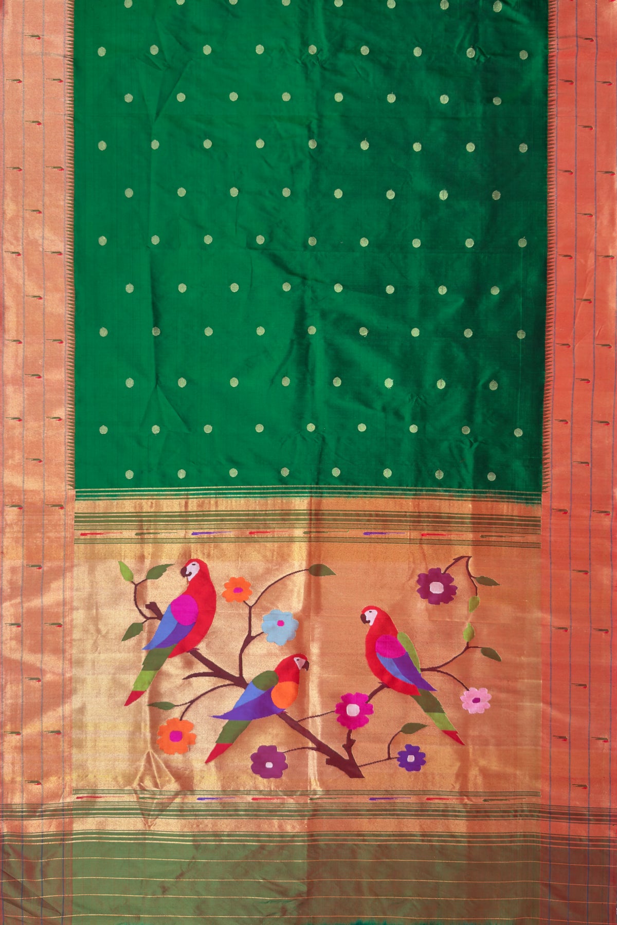 Green Triple Muniya Handloom Paithani