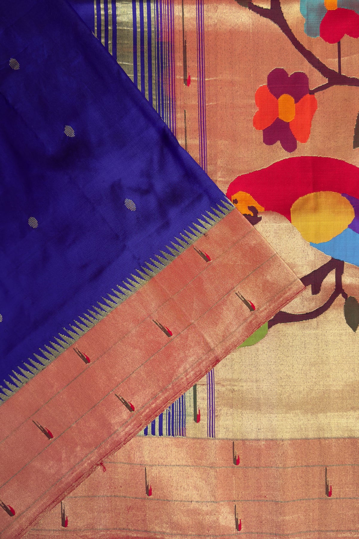 Navy Blue Handloom Triple Paithani Muniya Paithani