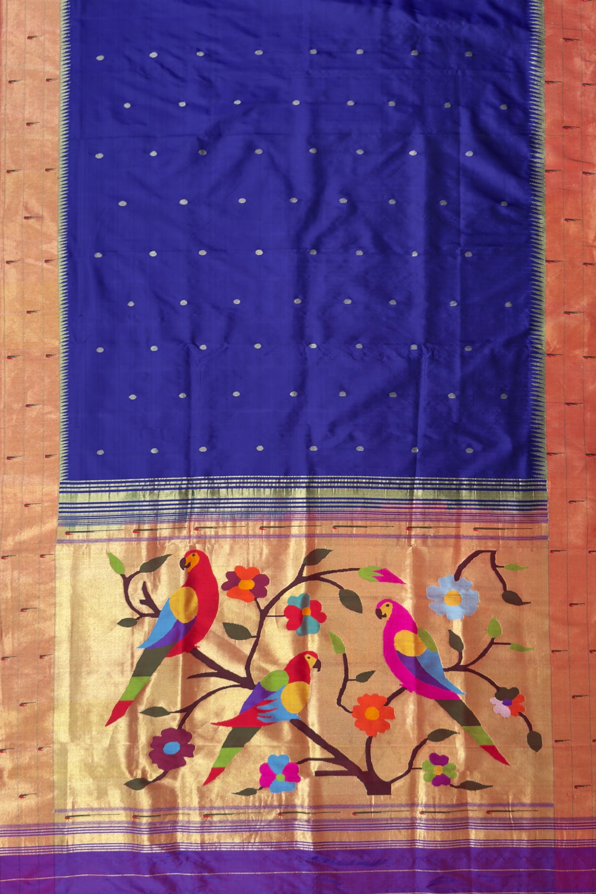 Navy Blue Handloom Triple Paithani Muniya Paithani