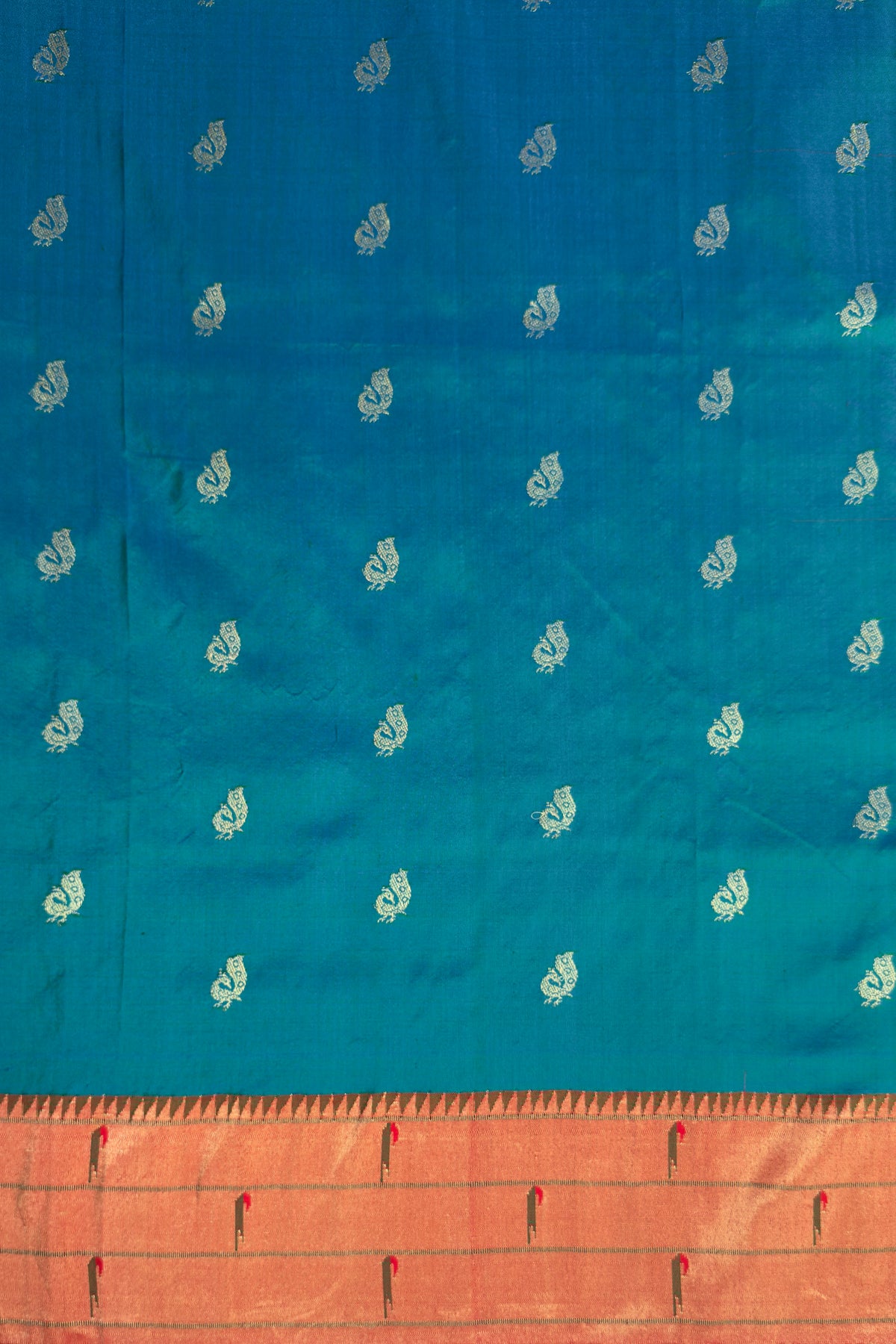 Peacock Blue Handloom Triple Paithani Muniya Paithani
