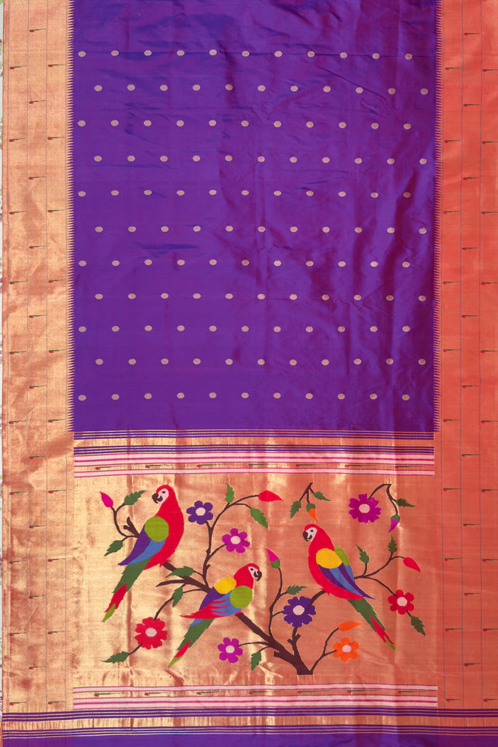 Purple Handloom Triple Paithani Muniya Paithani