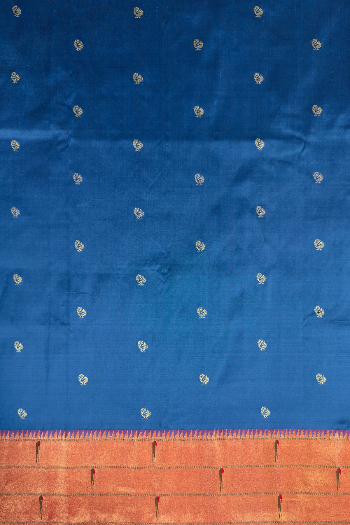 Pecock Blue Handloom Triple Paithani Muniya Paithani