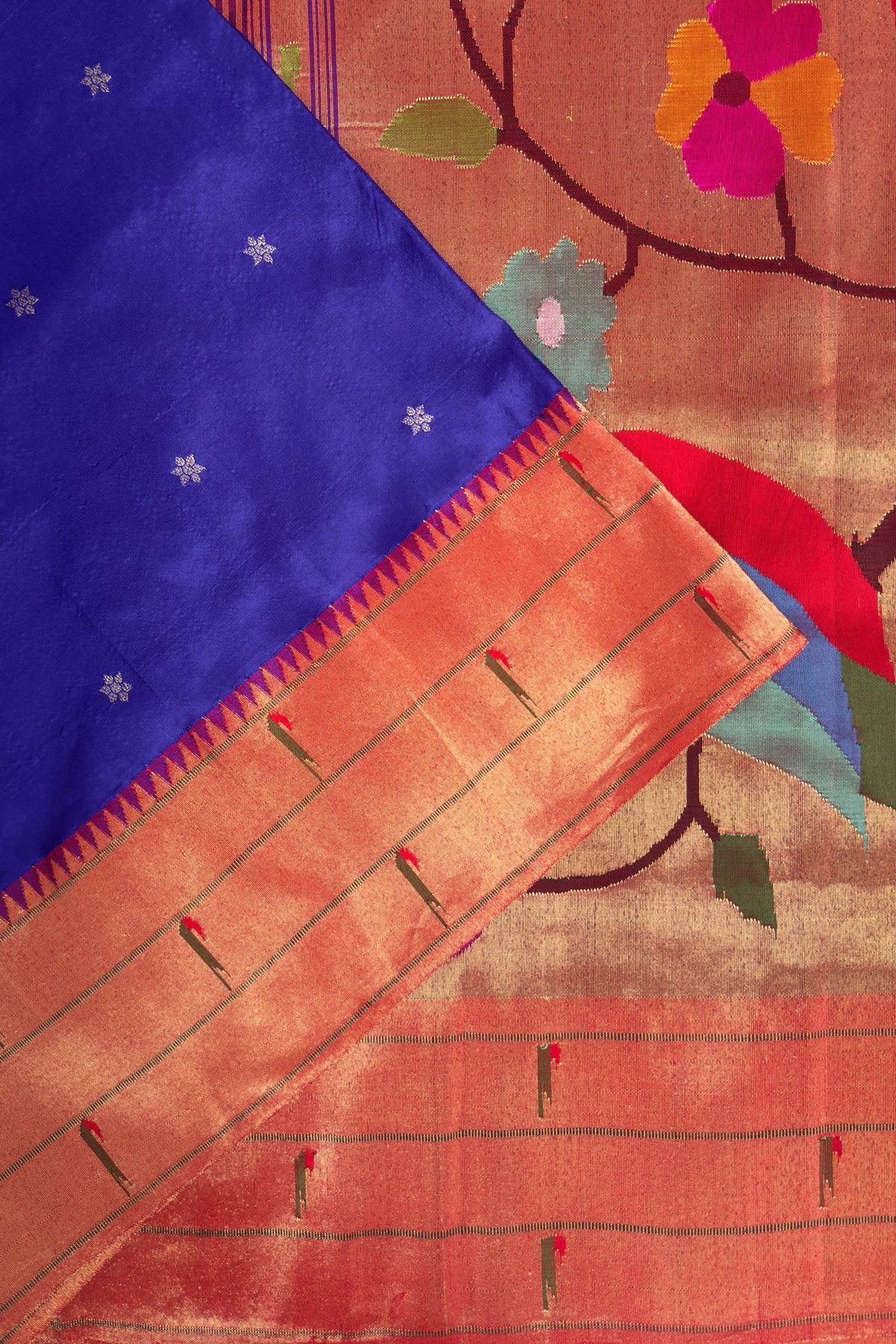 Navy Blue Handloom Triple Paithani Muniya Paithani