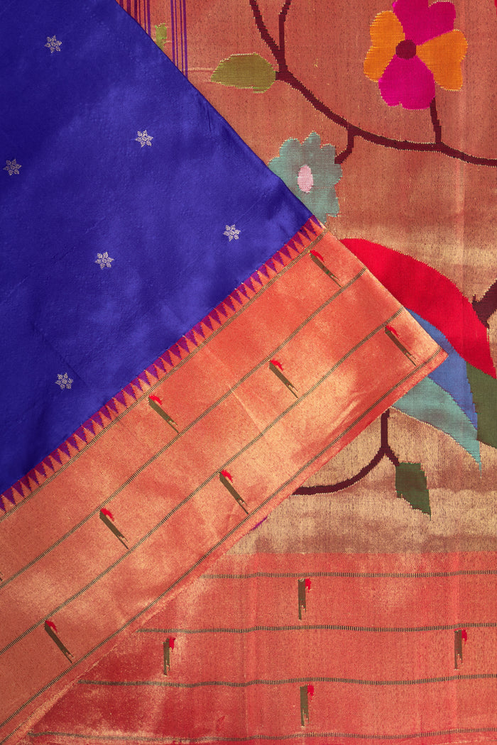 Navy Blue Handloom Triple Paithani Muniya Paithani