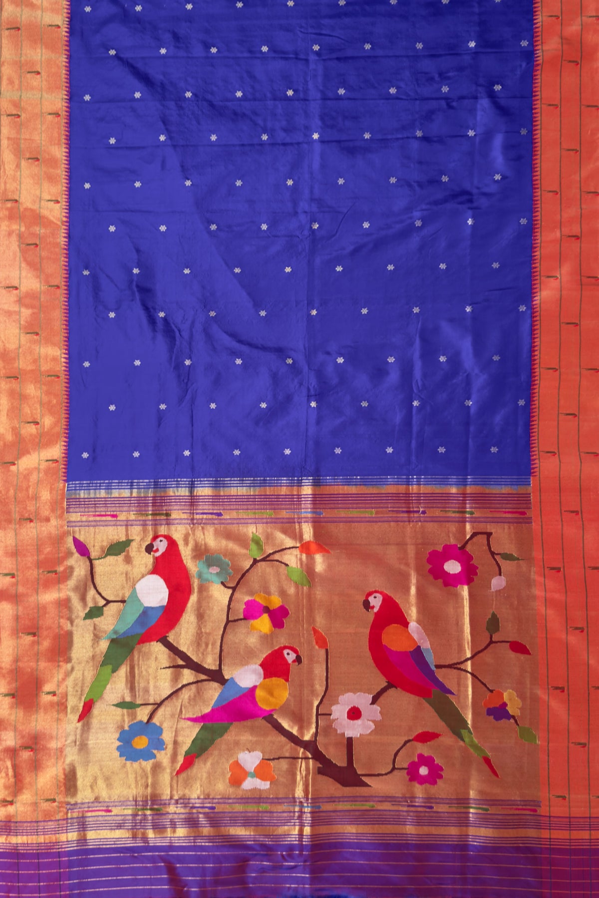 Navy Blue Handloom Triple Paithani Muniya Paithani
