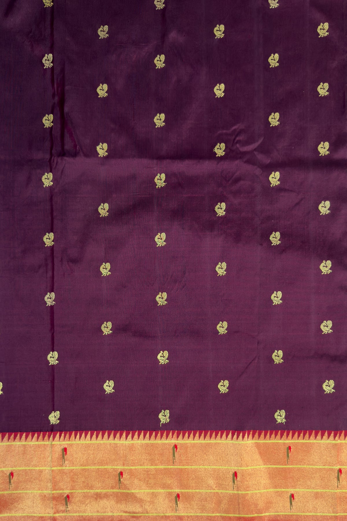 Wine Handloom Triple Paithani Muniya Paithani