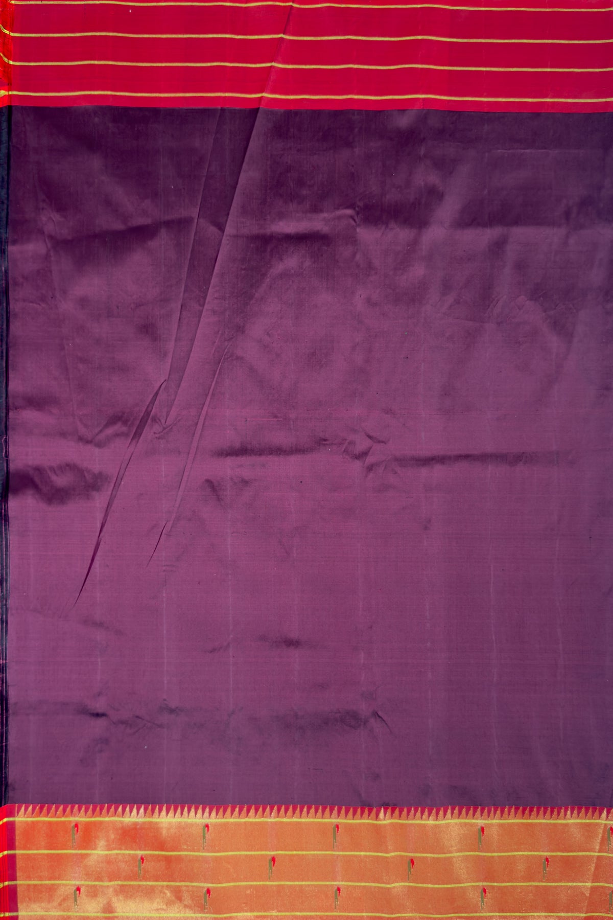 Wine Handloom Triple Paithani Muniya Paithani